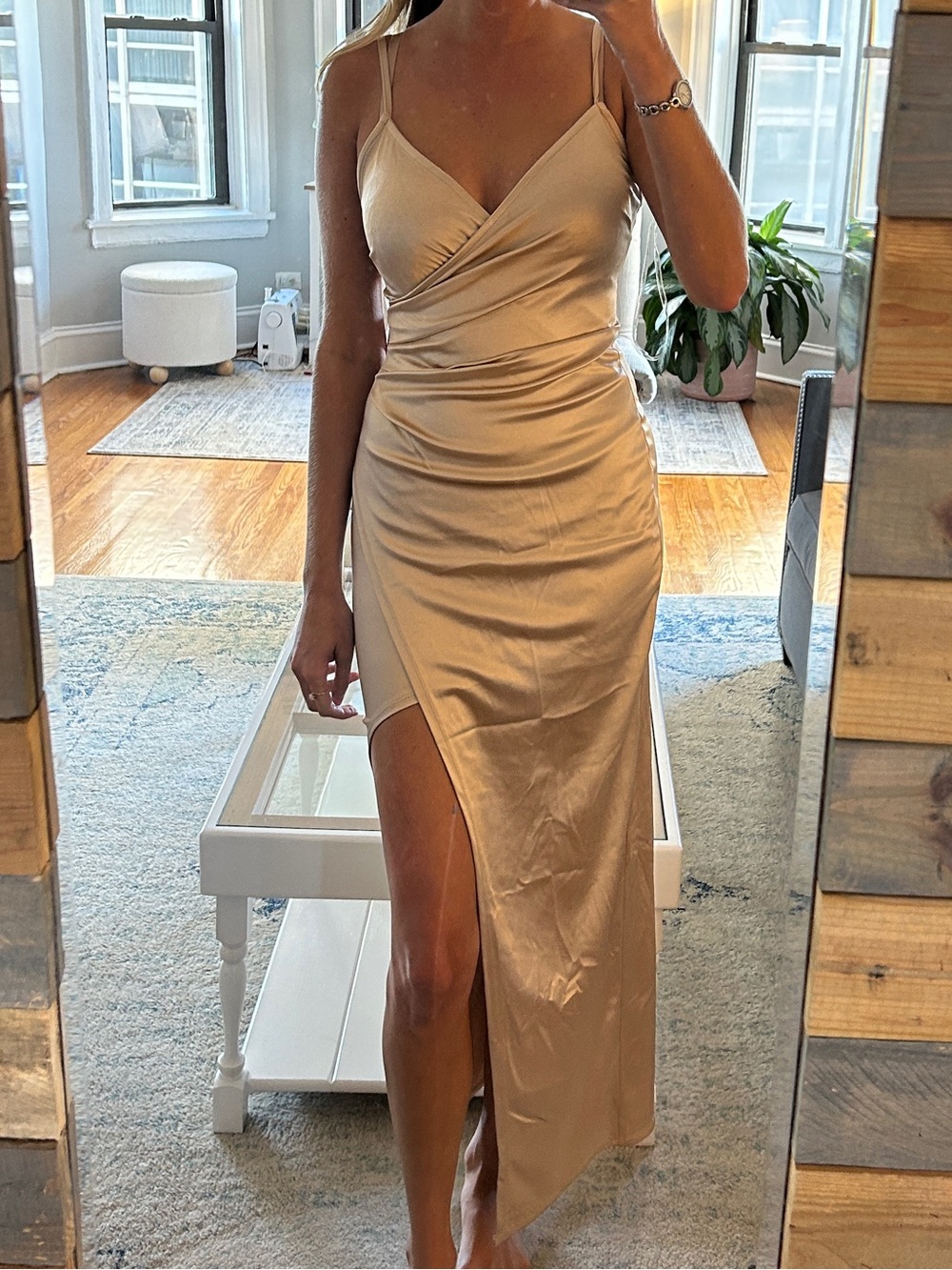 Elegant Gold Midi Dress
